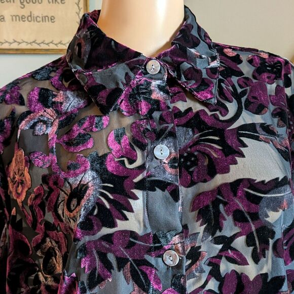 NWT Liz Claiborne Blouse Floral Velvet Burnout Whimsigoth Plus Size 1XP - Picture 9 of 10